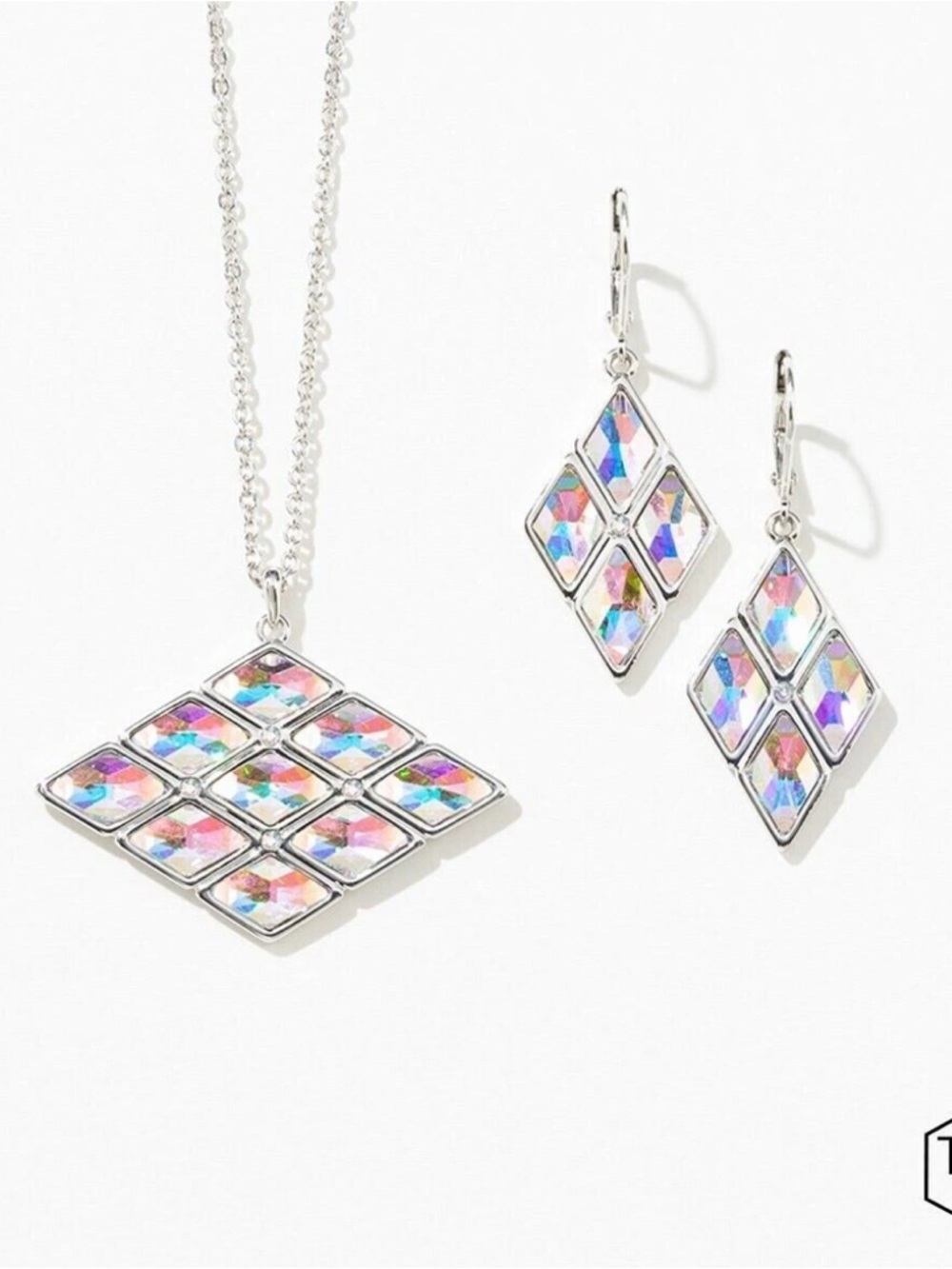 Swarovski Touchstone Crystal Aurora Borealis Geometric Pendant Necklace BNIB